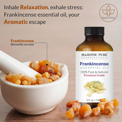 Majestic Pure Frankincense oil closeup highlighting natural clarity and purity.