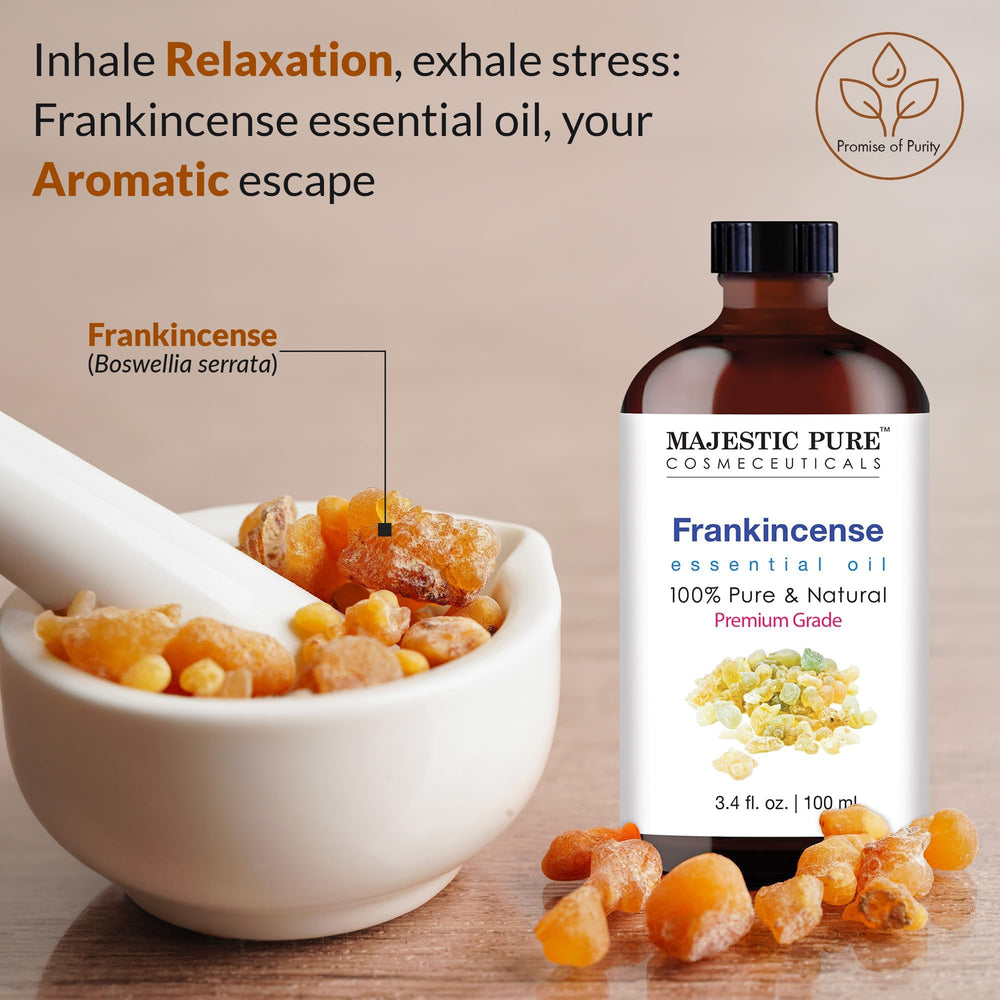 Majestic Pure Frankincense Oil in diffuser scene for grounding fragrance