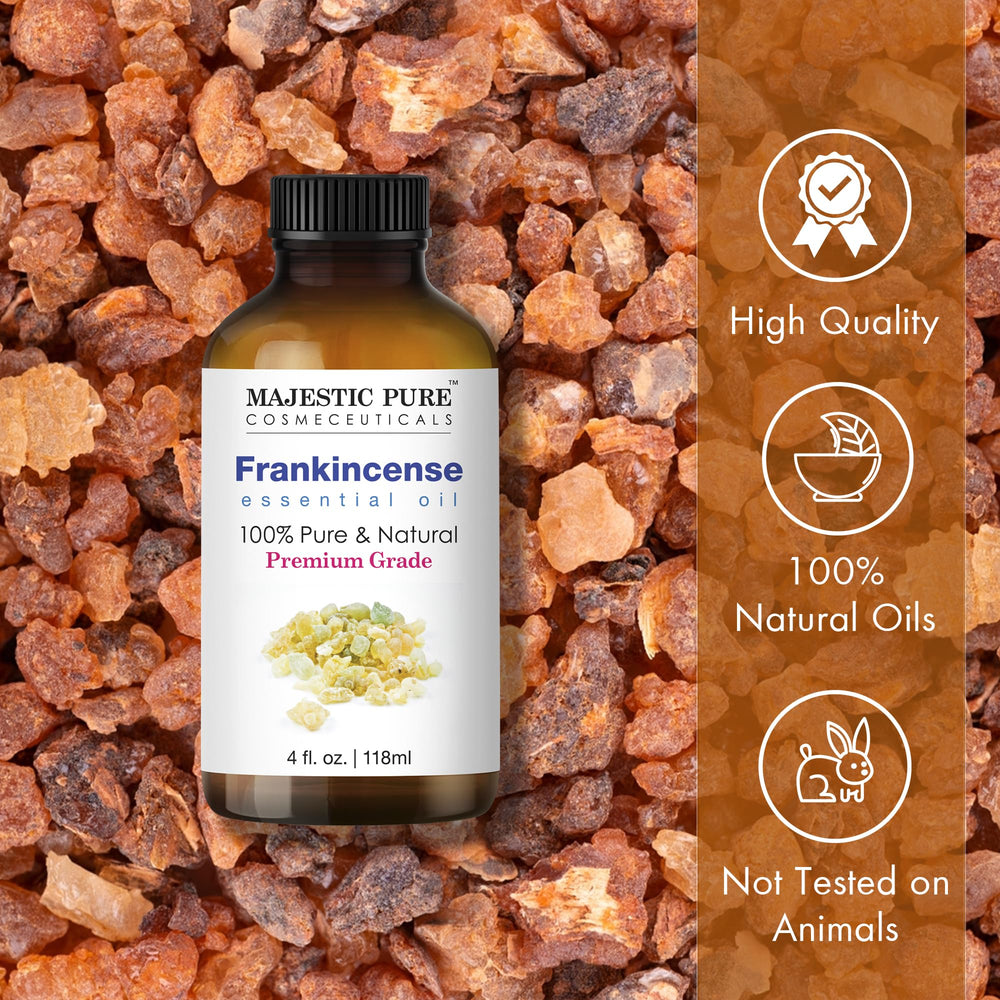 Majestic Pure frankincense oil dropper enables precise dosing for diffusion.