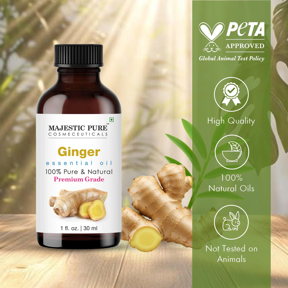 Majestic Pure Ginger Oil amber bottle protects quality from light exposure.