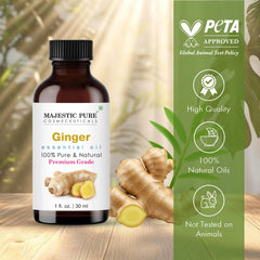 Majestic Pure Ginger Oil amber bottle protects quality from light exposure.