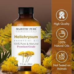 Majestic Pure Helichrysum, escena de spa con aceite, experiencia calmante.