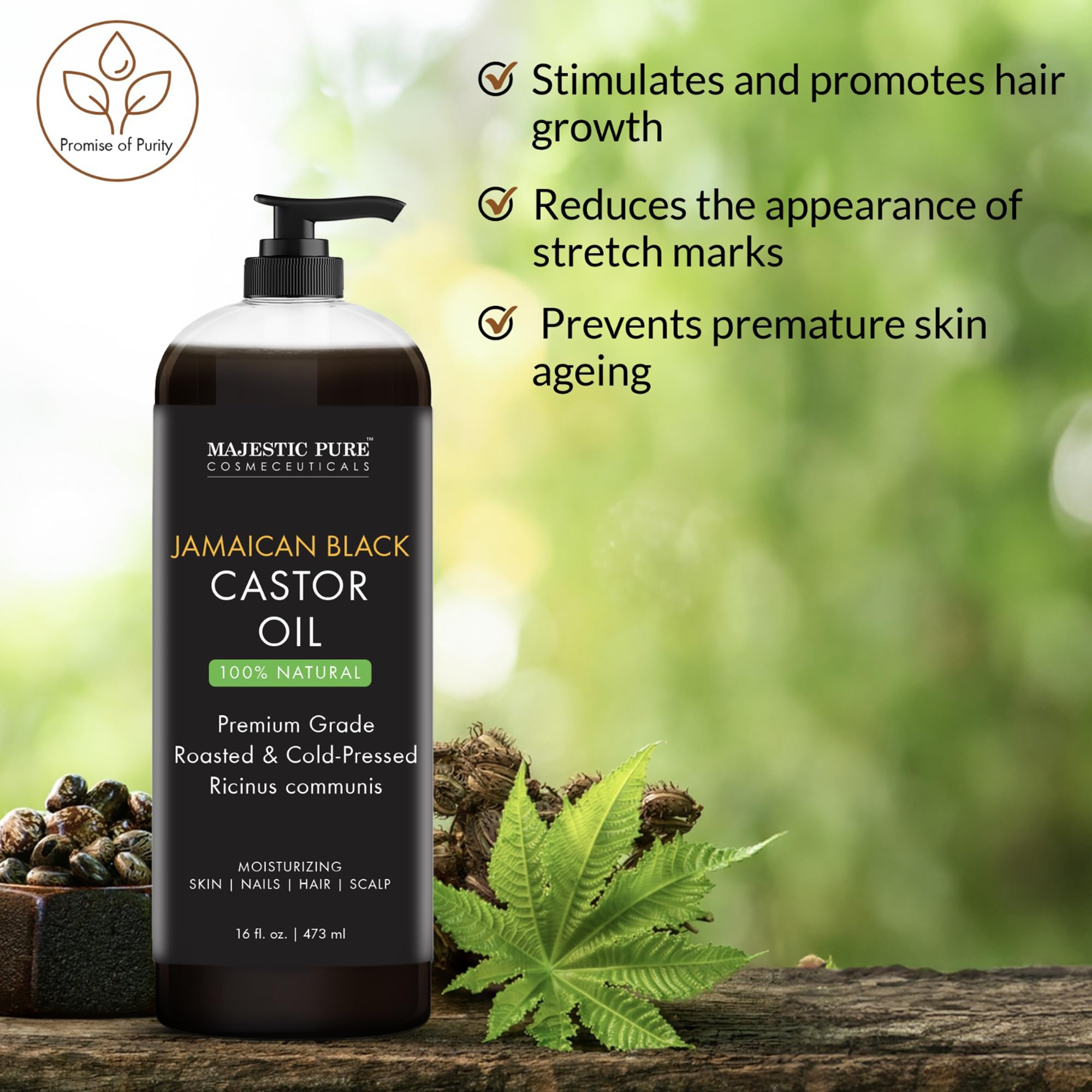 Bottle beside hair strands illustrating potential for hair strengthening.
