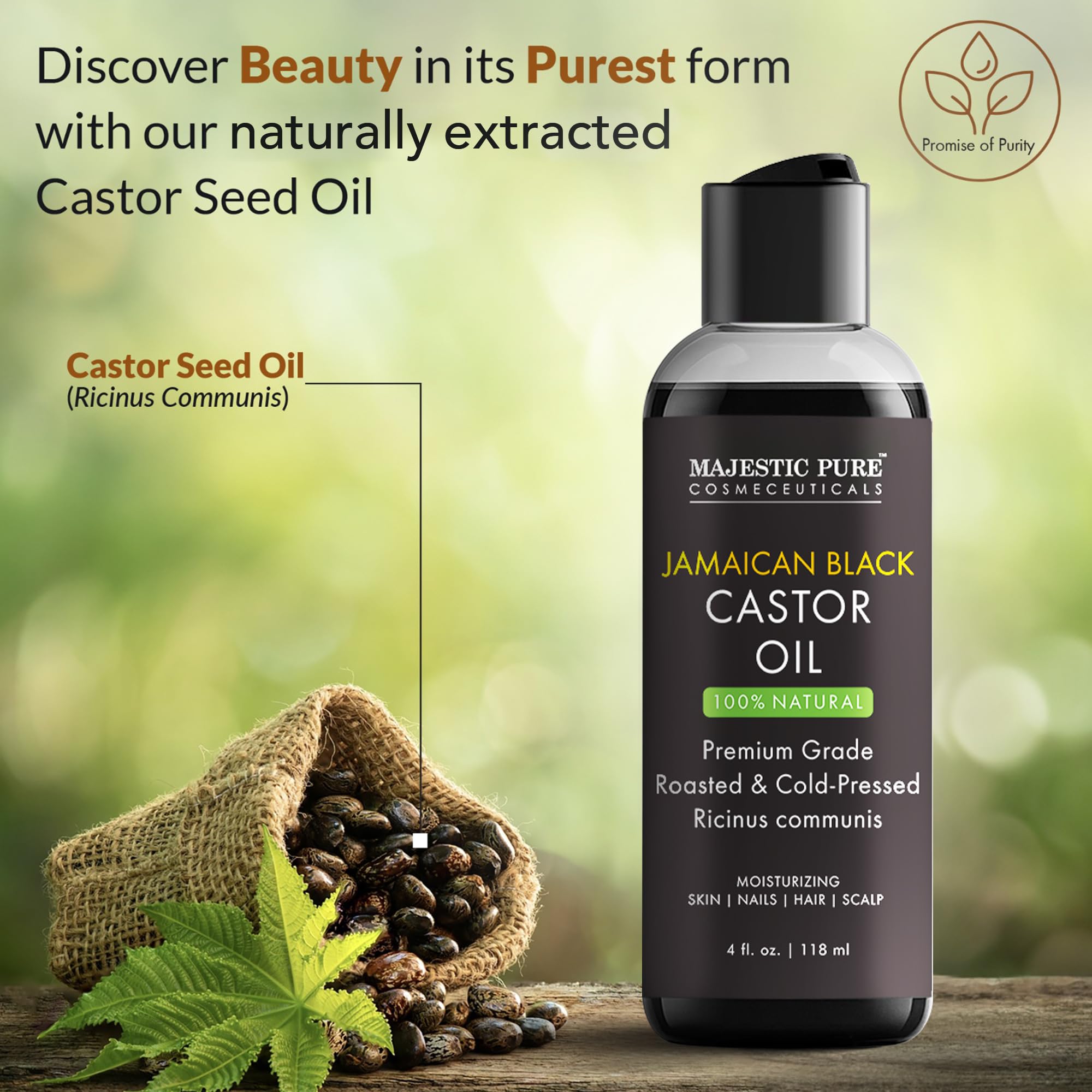 Majestic Pure Jamaican Black Castor Oil bottle pour for easy use.