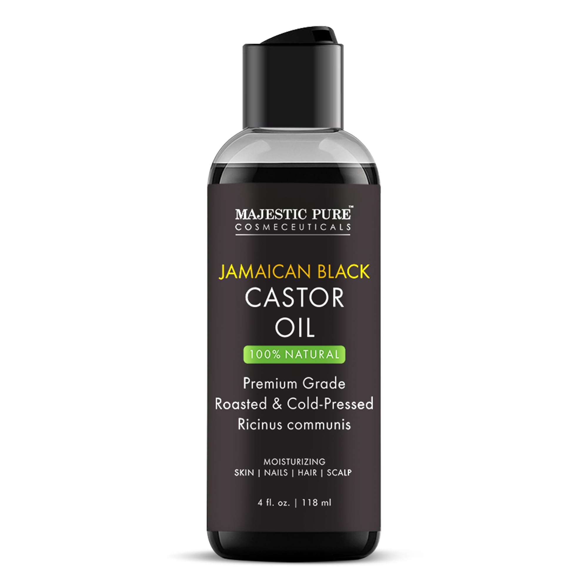 Majestic Pure Jamaican Black Castor Oil bottle for versatile hair care.