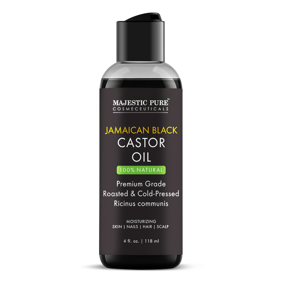 Majestic Pure Jamaican Black Castor Oil bottle for versatile hair care.