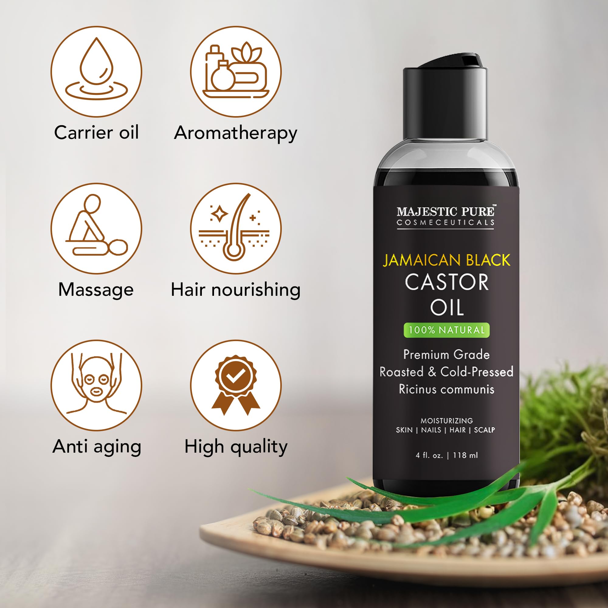 Majestic Pure Jamaican Black Castor Oil carrier oil for essential oils.