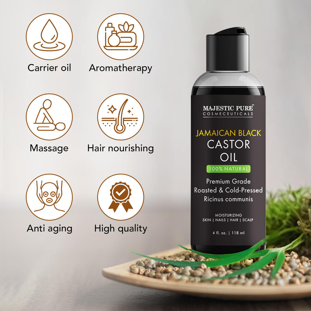 Majestic Pure Jamaican Black Castor Oil carrier oil for essential oils.