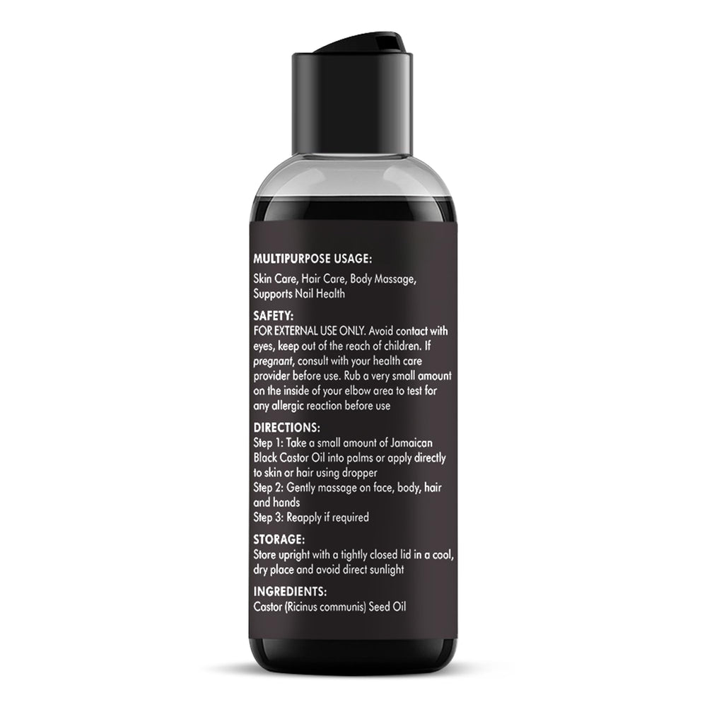 Majestic Pure Jamaican Black Castor Oil ingredients close-up hexane-free.