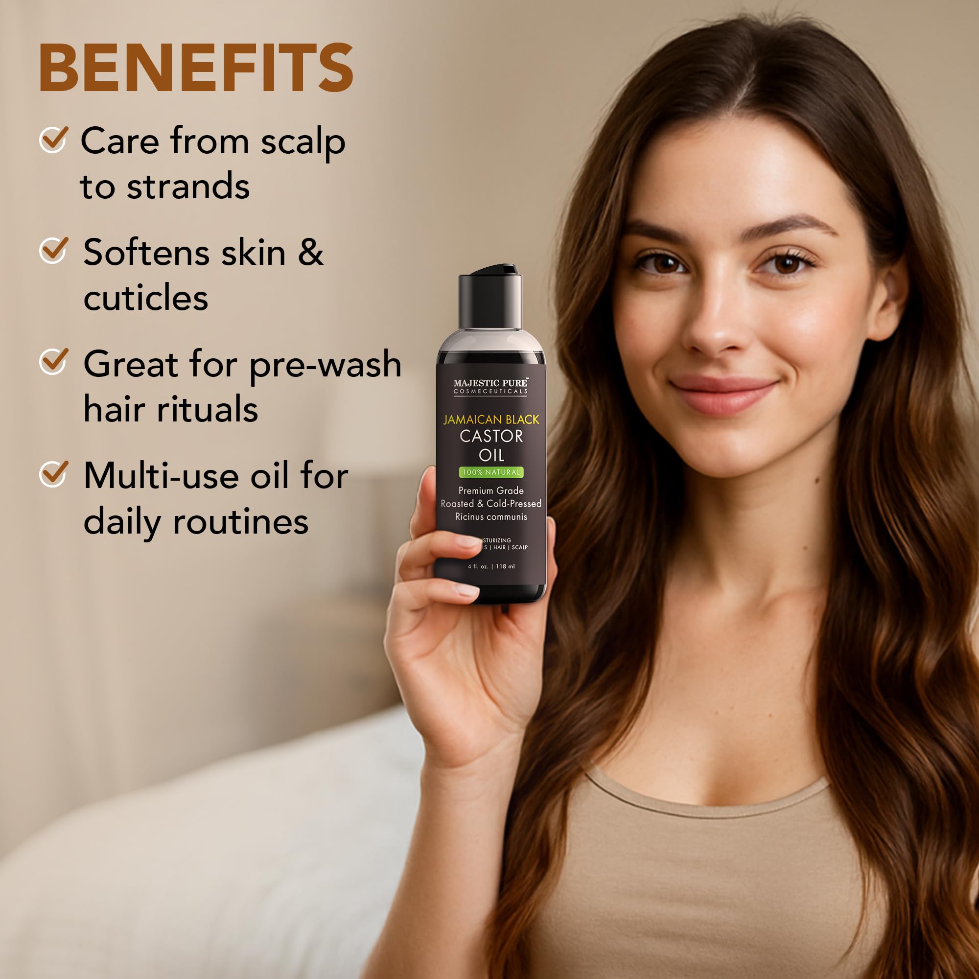 Majestic Pure Jamaican Black Castor Oil nails-care focus hydration.