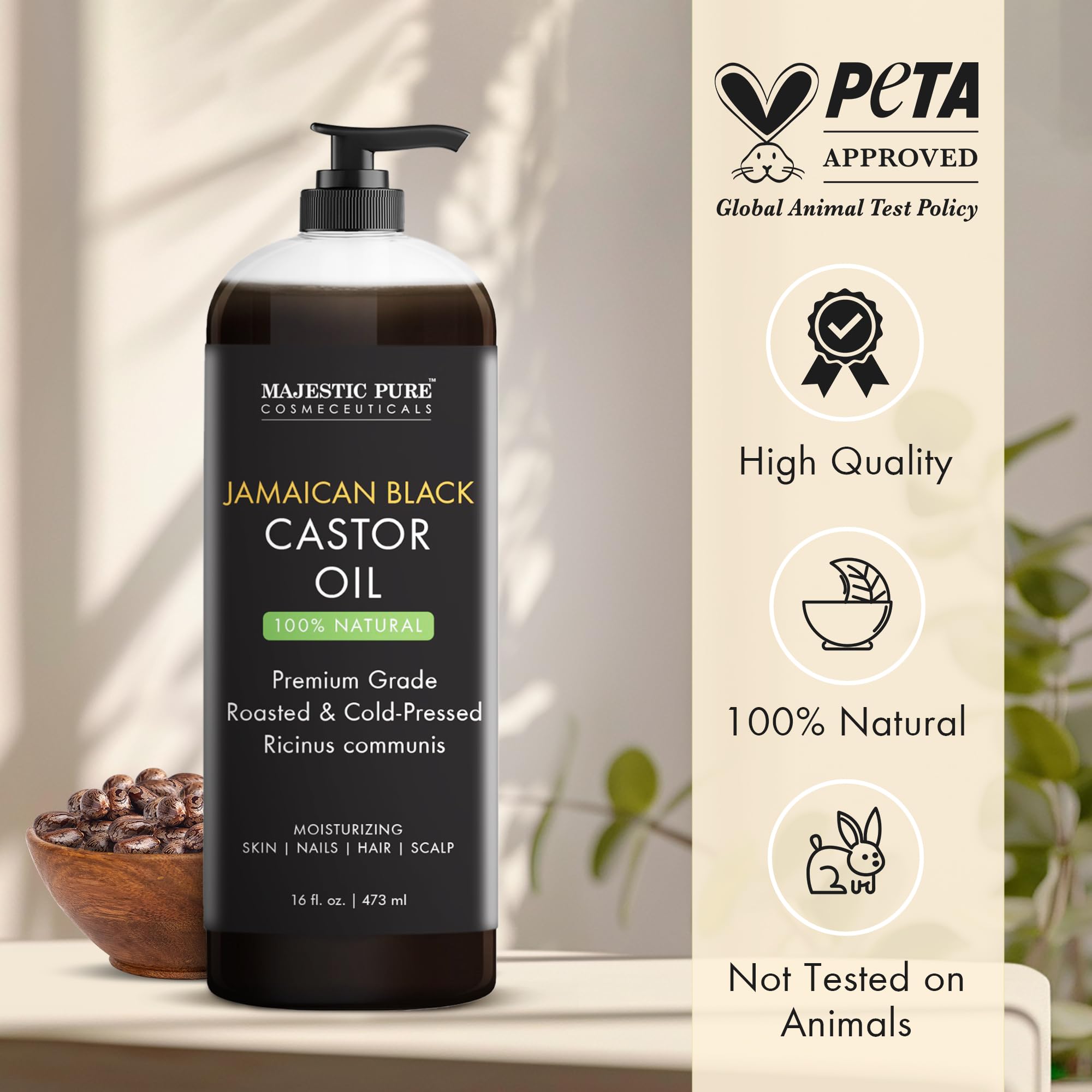 Majestic Pure oil being poured for scalp hydration and easy application.