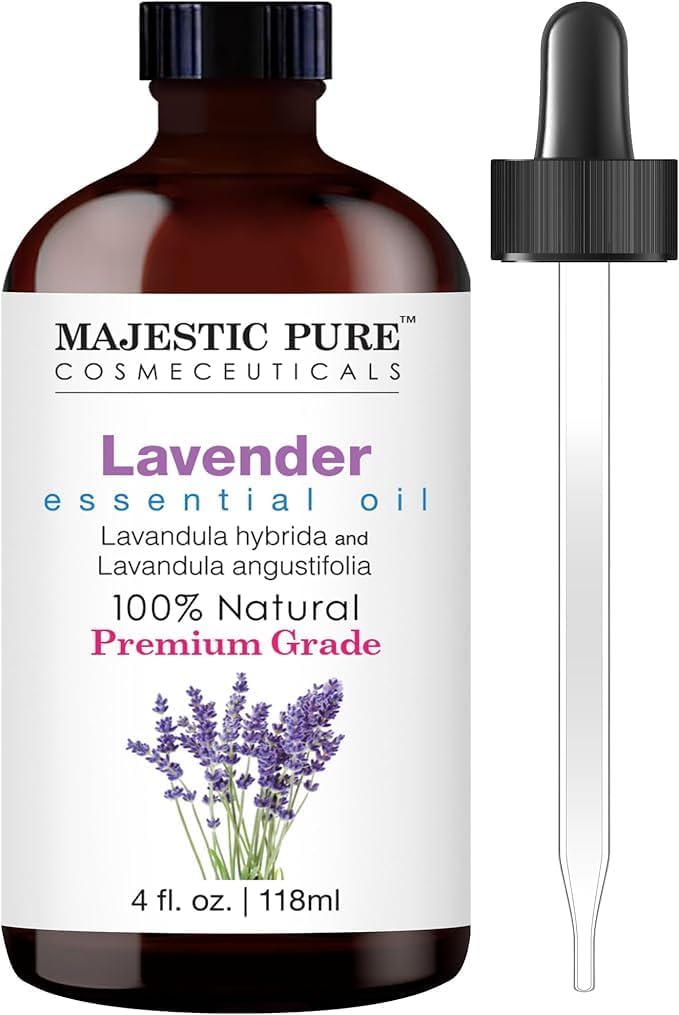 Majestic Pure lavender oil bottle for diffusers offering a calming aroma.