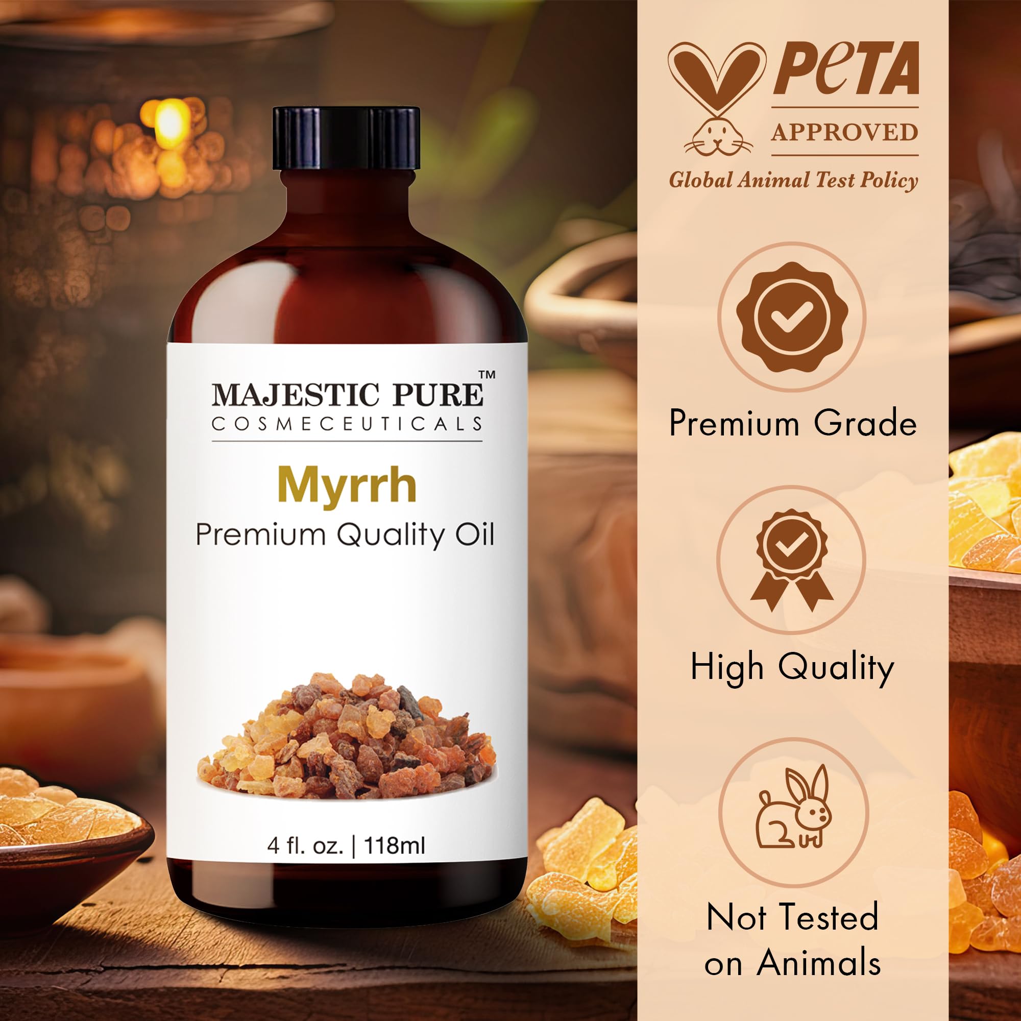 Majestic Pure Myrrh essential oil dropper for precise, waste-free dispensing