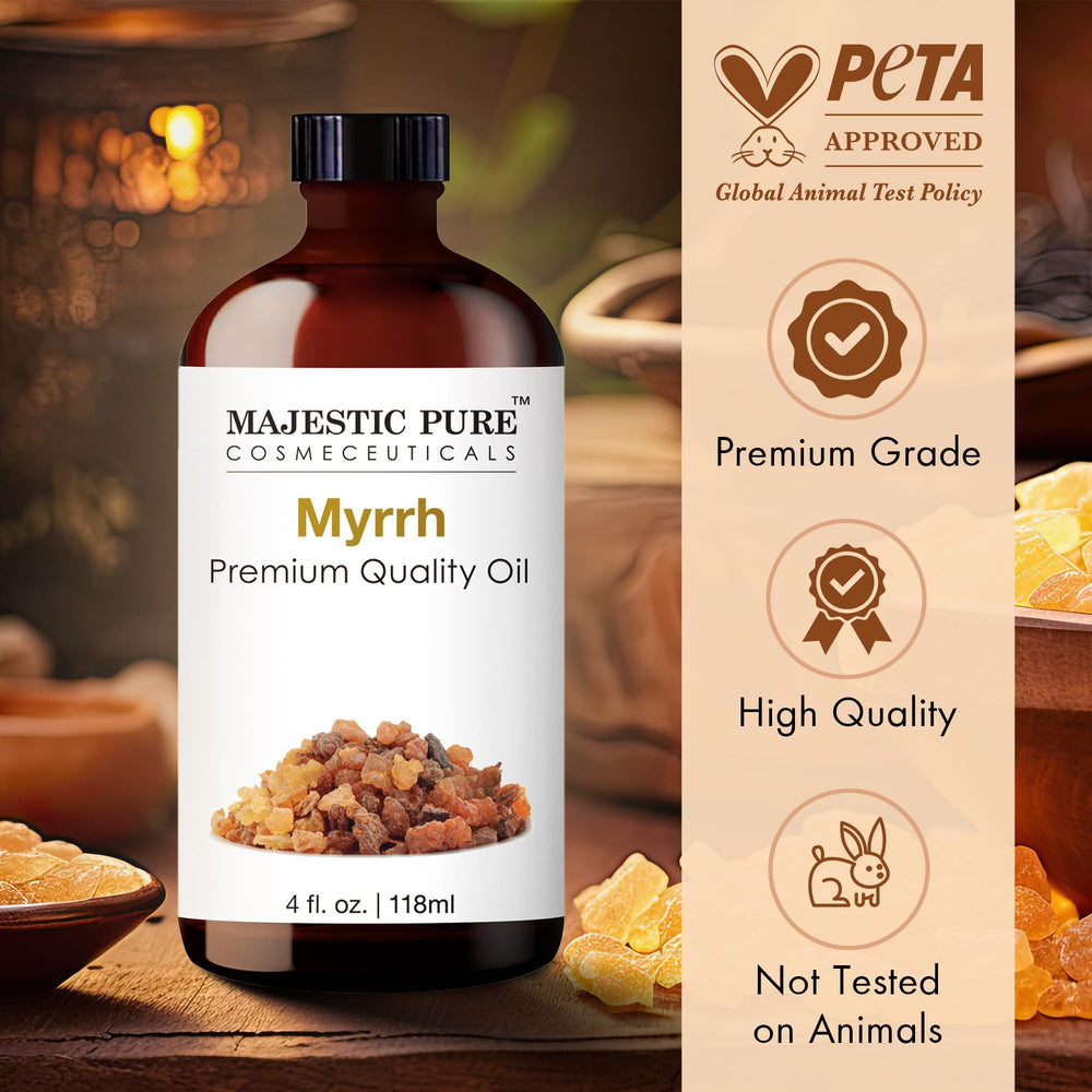Majestic Pure Myrrh essential oil dropper for precise, waste-free dispensing