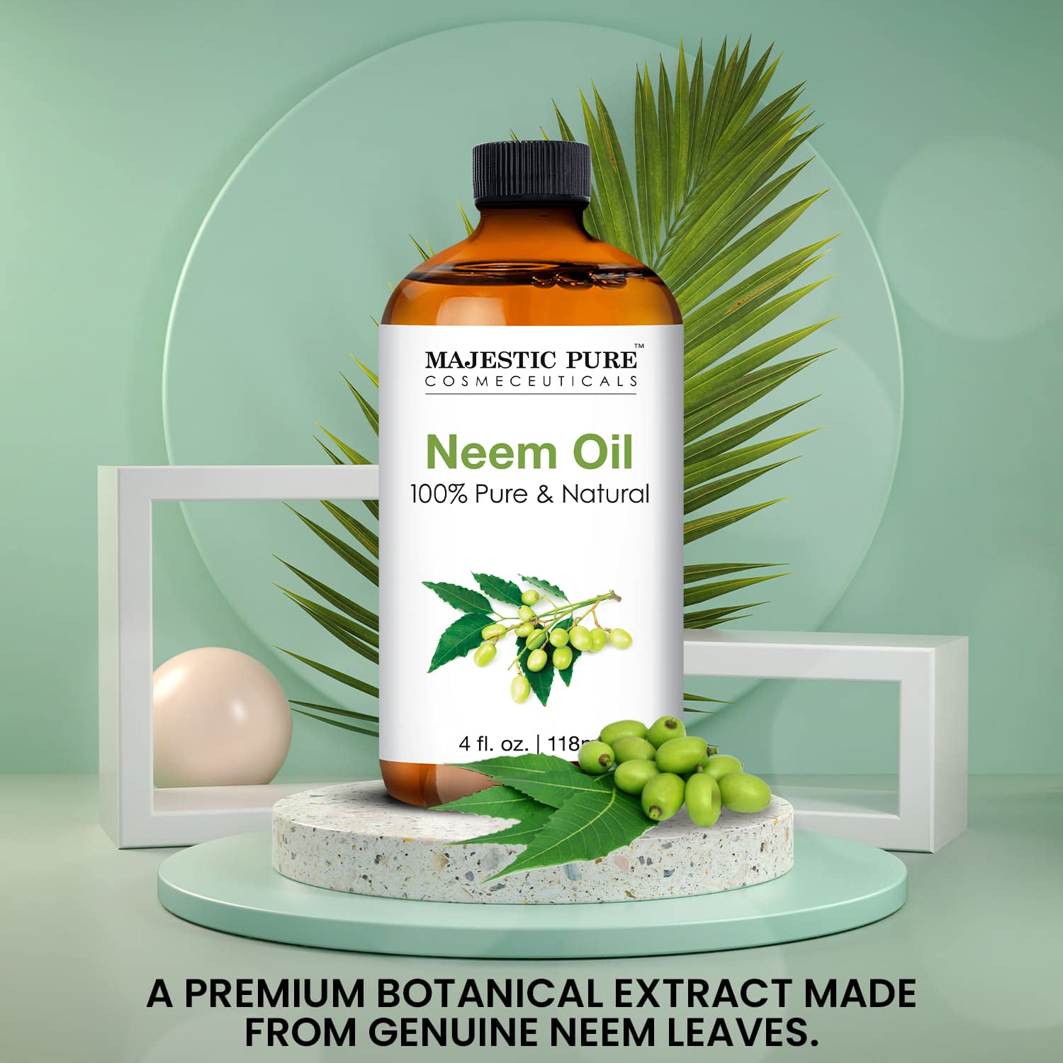 Majestic Pure Neem Oil amber bottle ready for diffuser or soap making.