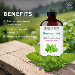 Majestic Pure Peppermint Oil in amber bottle protects against UV light.