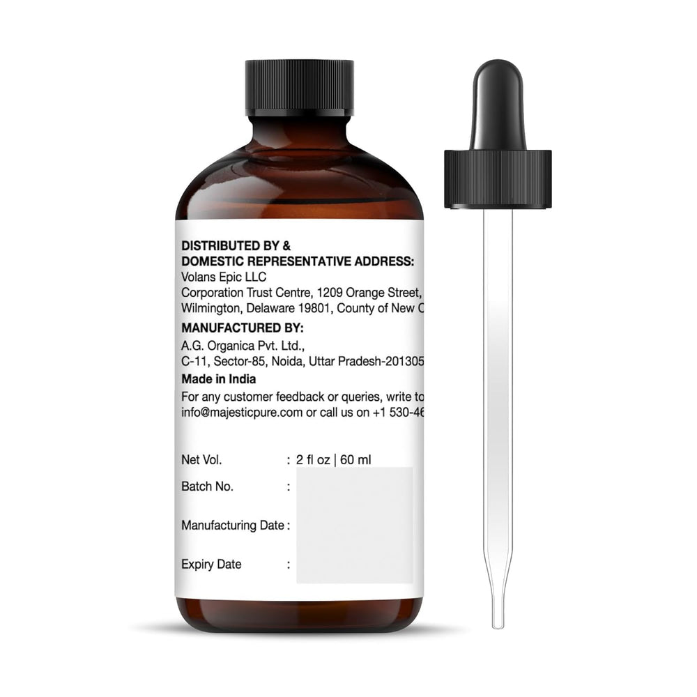 Majestic Pure peppermint oil amber bottle image related to quality and storage.