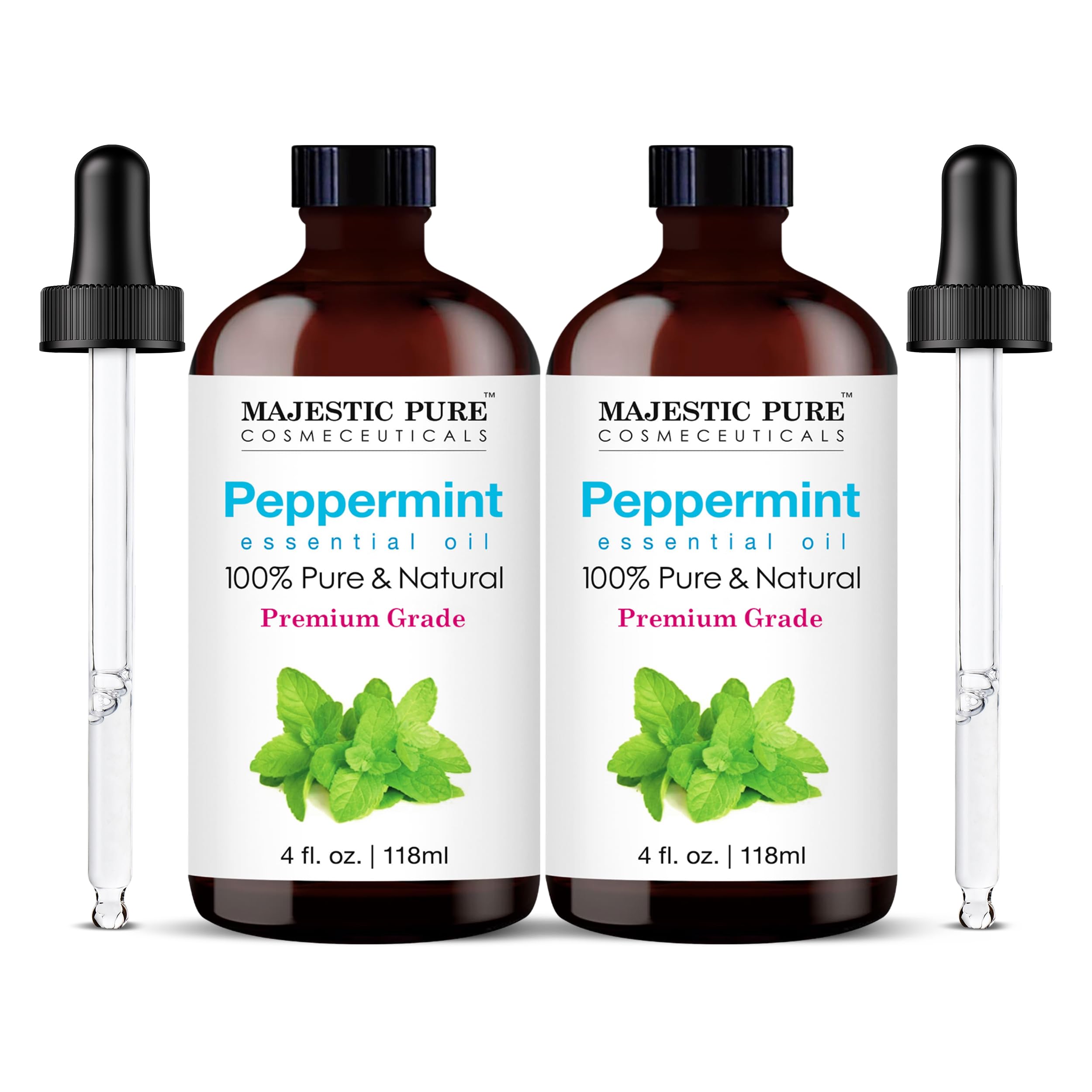 Majestic Pure Peppermint Oil bottle with dropper for precise usage.