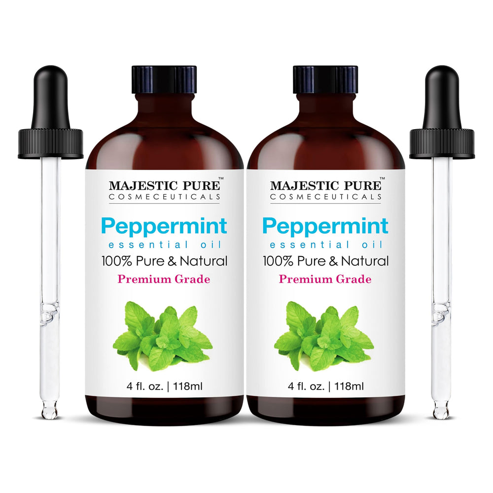 Majestic Pure Peppermint Oil bottle with dropper for precise usage.