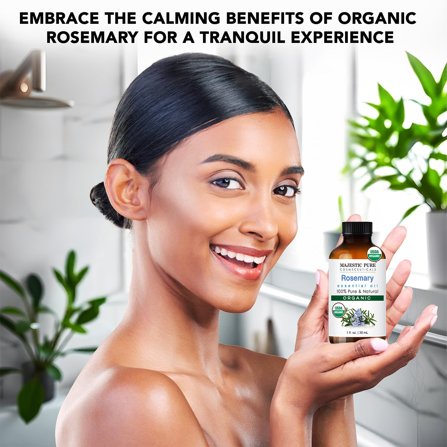 Majestic Pure rosemary aromatherapy oil ideal for diffuser blends and ambiance.