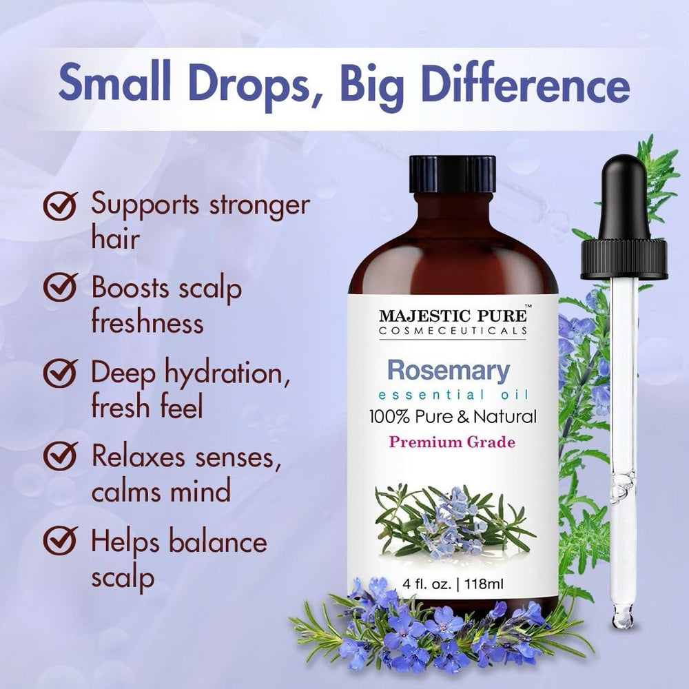 Majestic Pure Rosemary Oil amber glass bottle protecting oil from light.