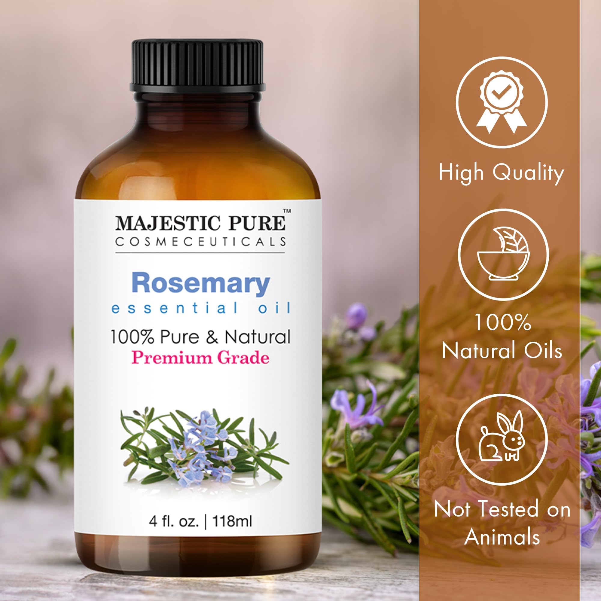 Majestic Pure Rosemary Oil ready for hair care routines.