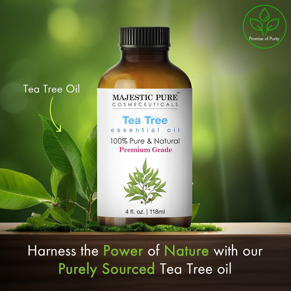 Majestic Pure Tea Tree Oil glass dropper enables precise dispensing.