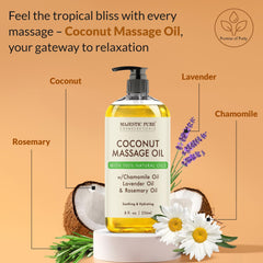 Majestic Pure unscented coconut oil glides smoothly for Swedish massage