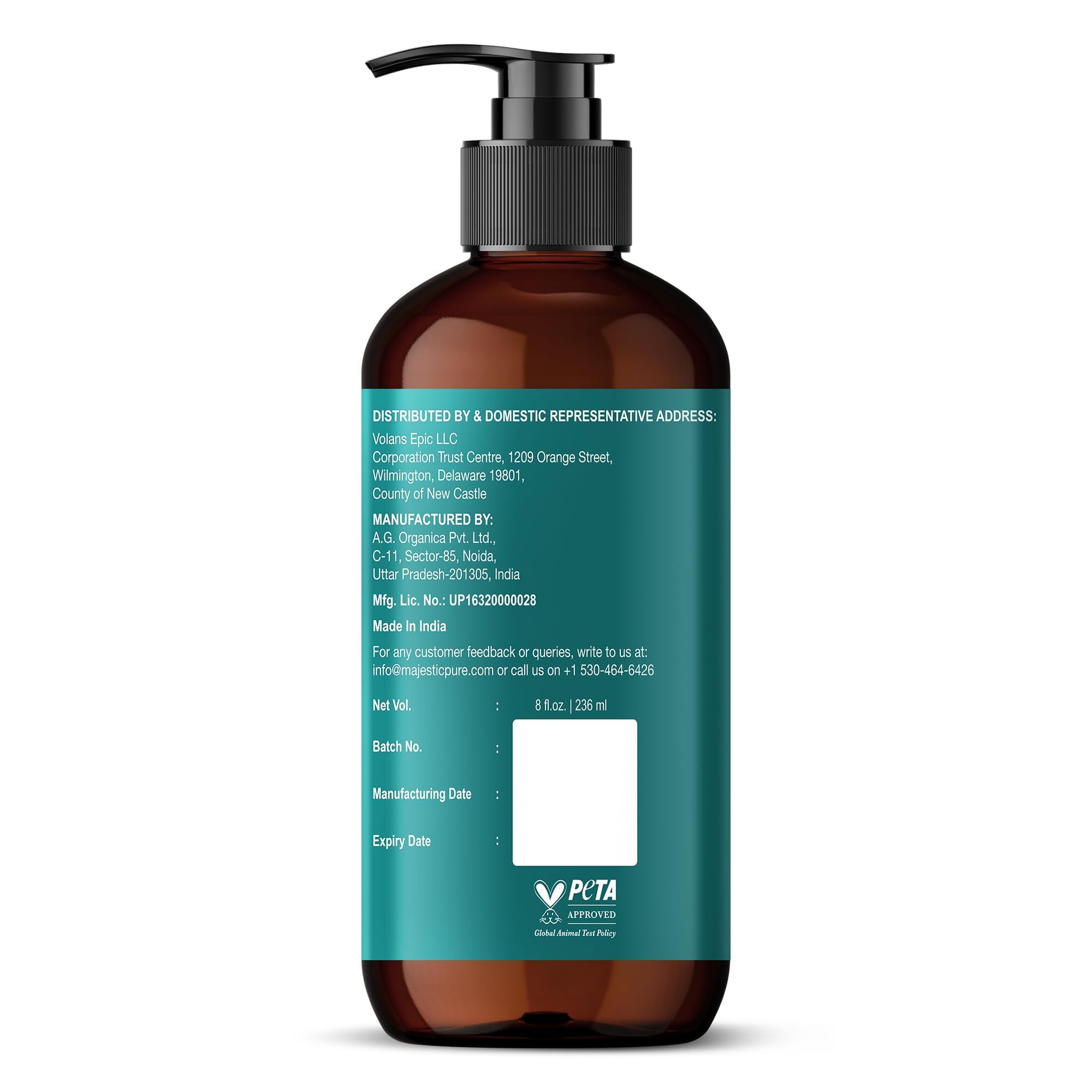 Majestic Pure amber bottle with pump for easy, controlled application