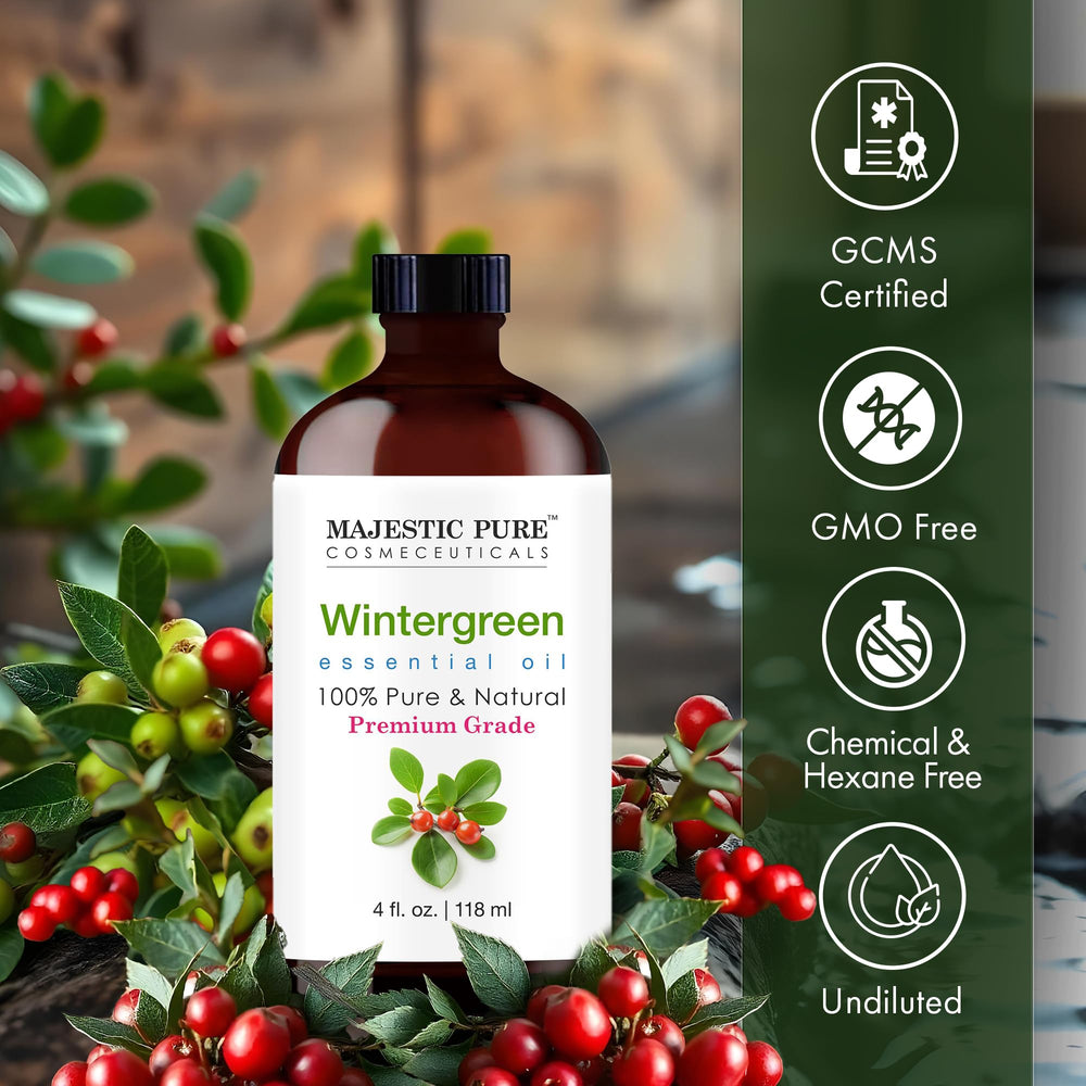 Close-up of Majestic Pure Wintergreen oil dropper, ready to measure.