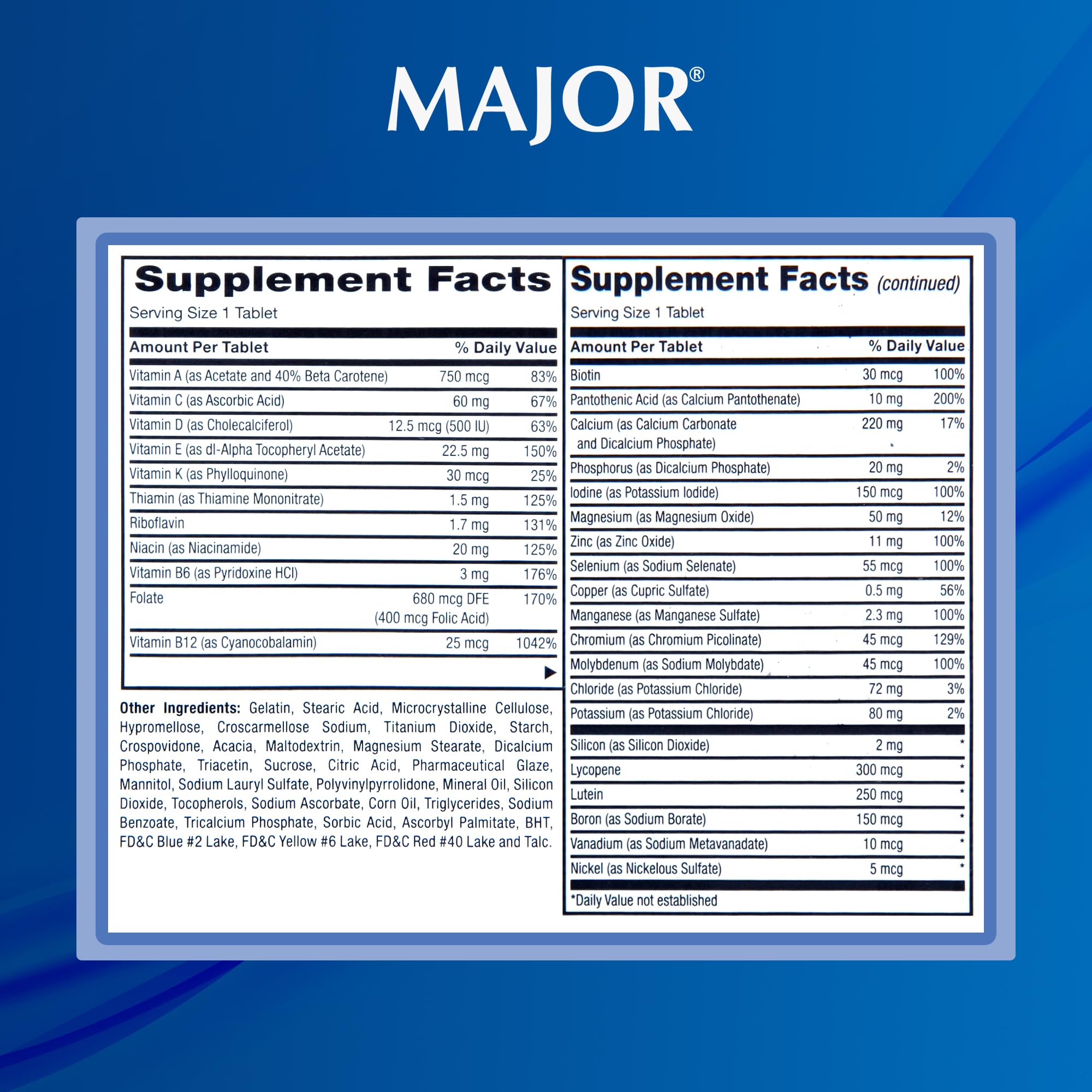 MAJOR CertaVite beta-carotene focus highlighting eye and skin support.