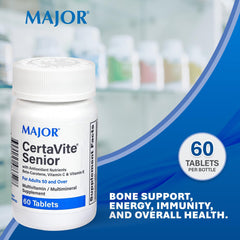 MAJOR CertaVite bottle back with ingredients and immune support benefits.