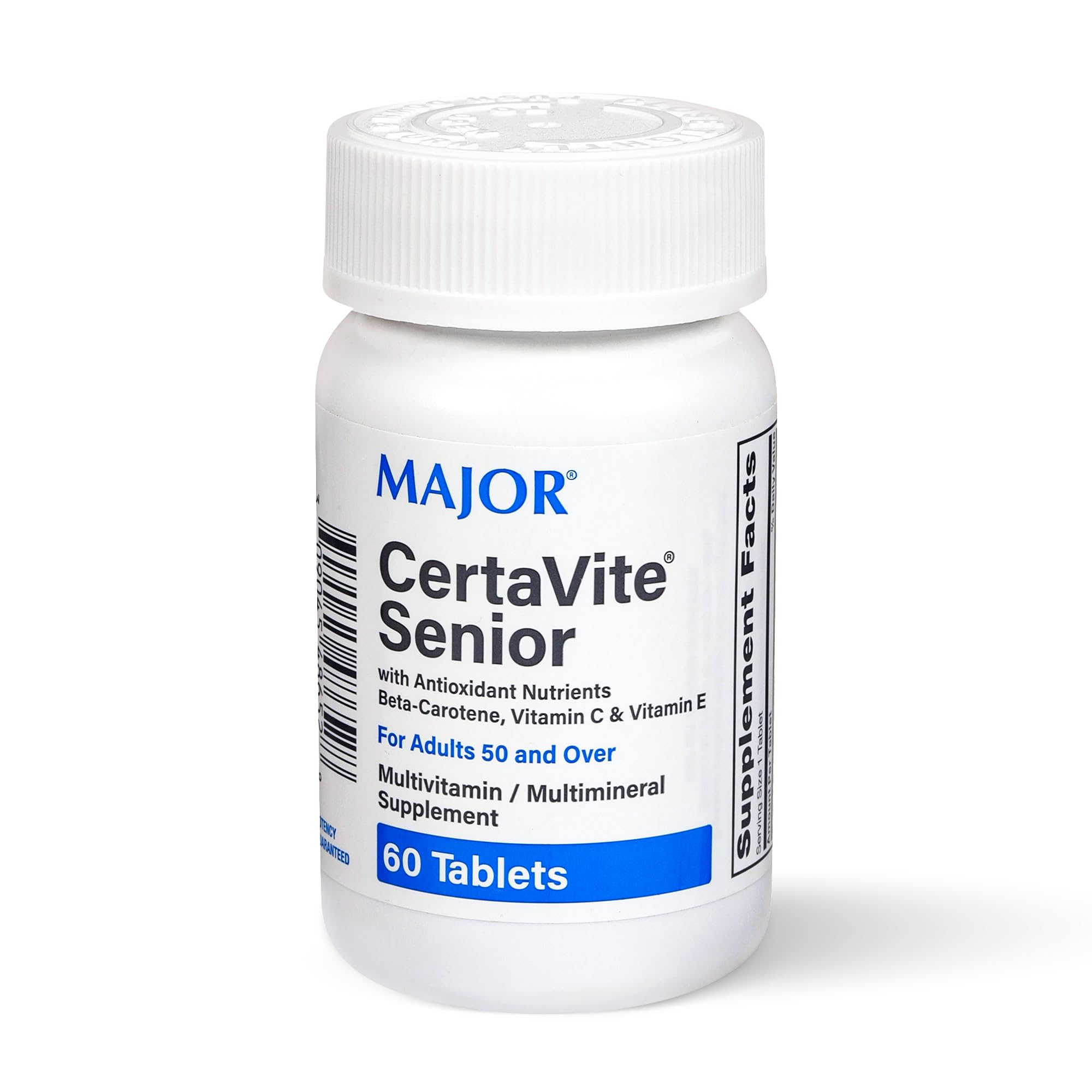 MAJOR CertaVite senior multivitamin bottle front for daily energy support.