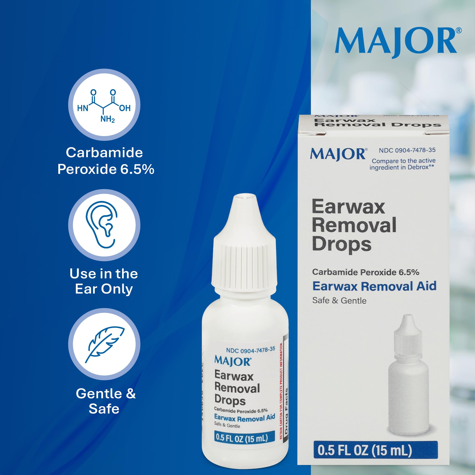 MAJOR Earwax Removal Drops – 0.5 fl oz packaging provides compact convenience