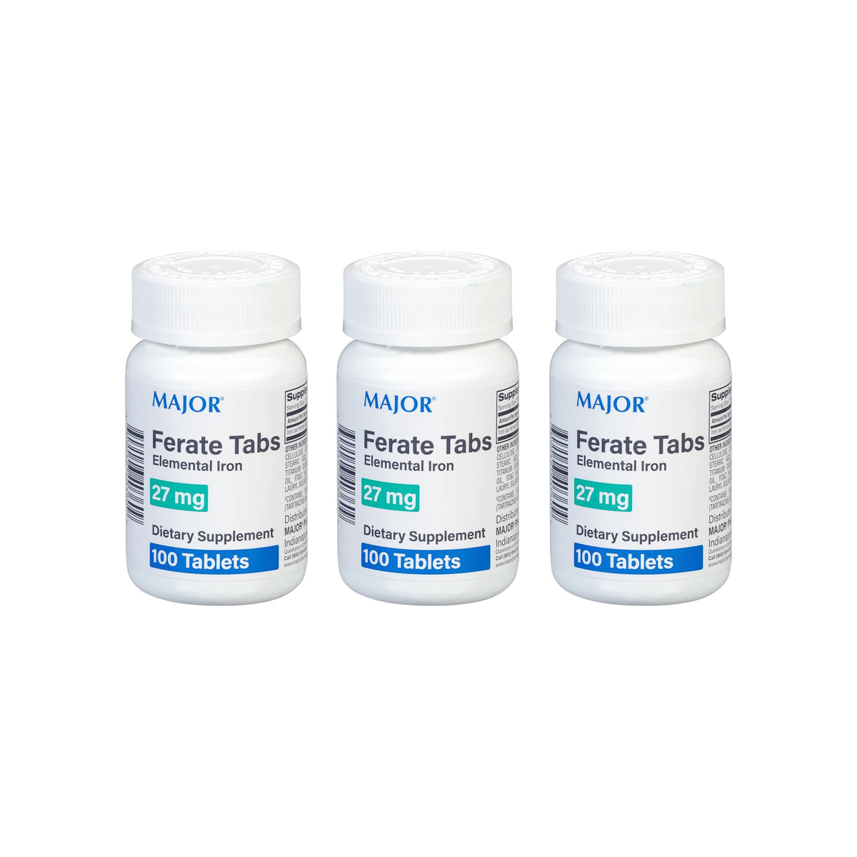 MAJOR Ferate Tabs bottle front showing daily iron support