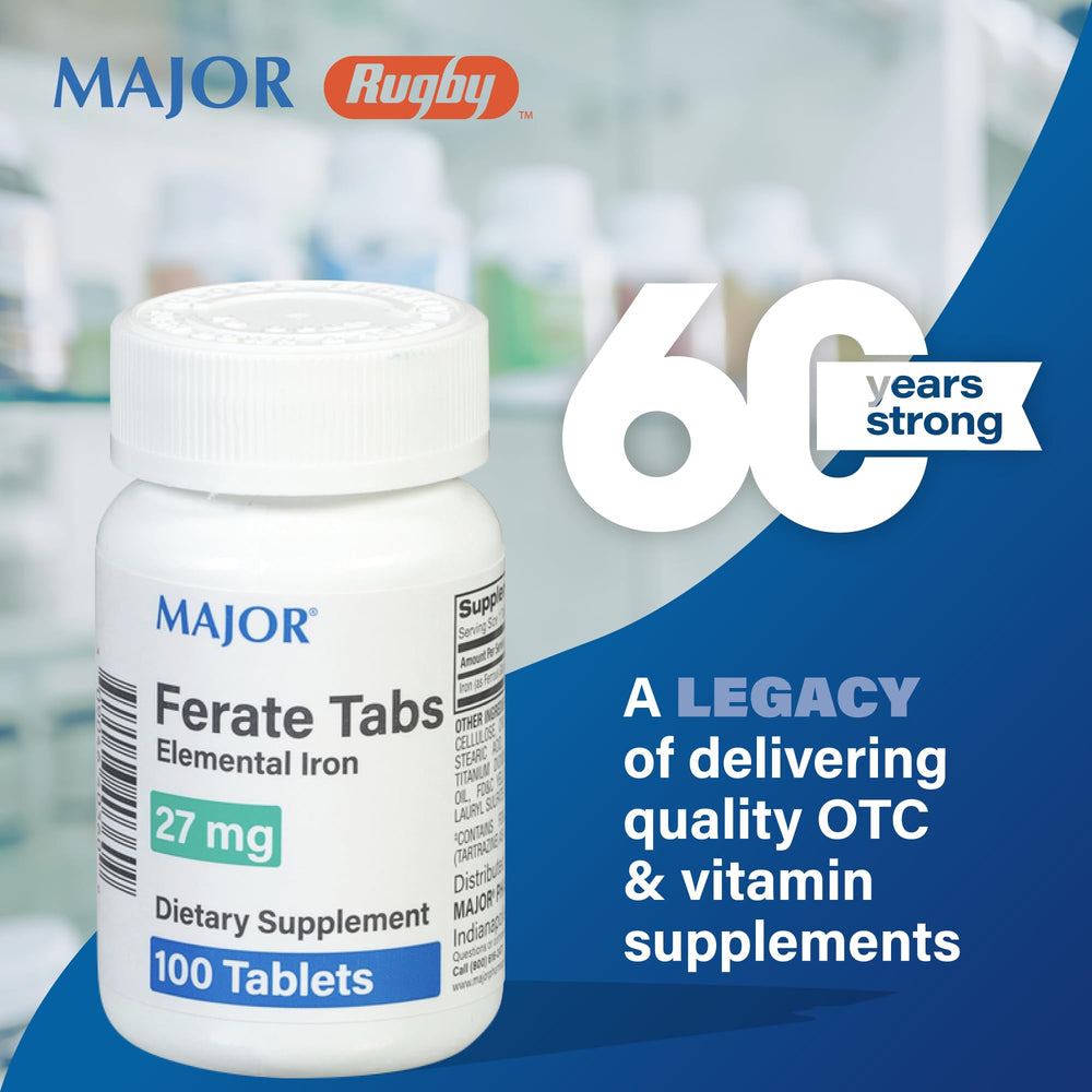 MAJOR Ferate Tabs beside a glass for easy swallowing
