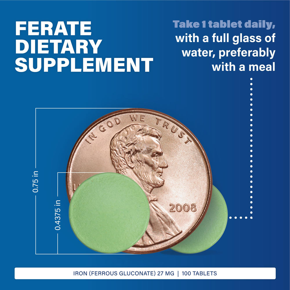Close-up of MAJOR Ferate Tabs tablets with ferrous gluconate