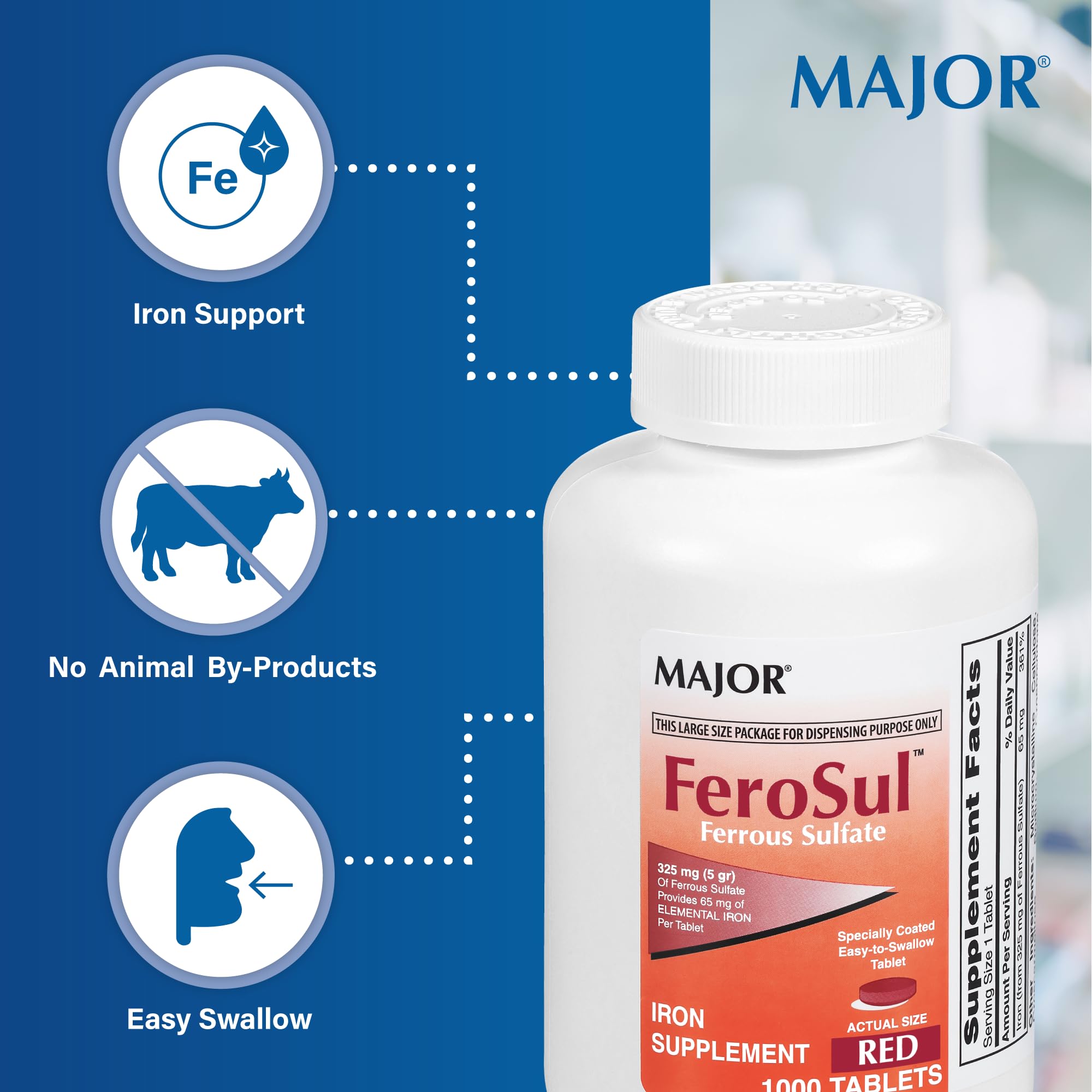 Major FeroSul bottle front label highlighting 1,000 count package.