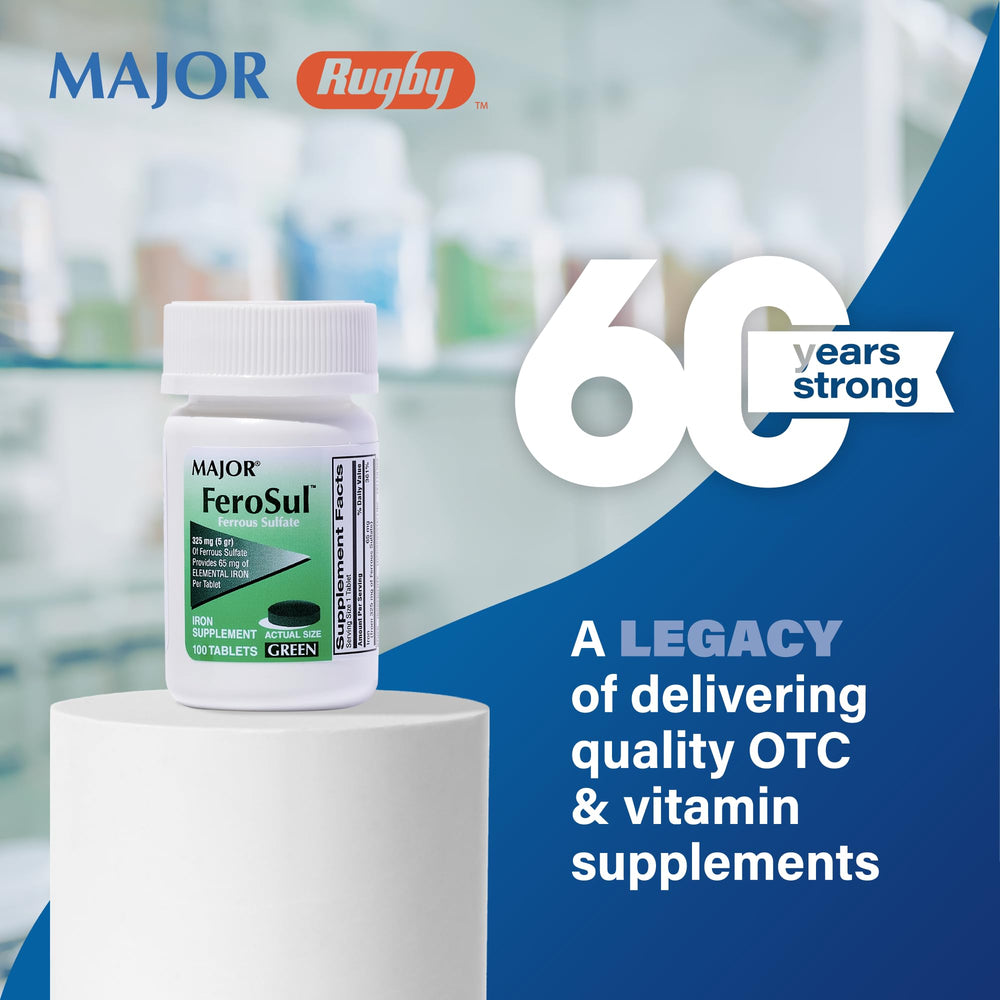 MAJOR Ferosul: 65 mg de hierro elemental por tableta para apoyo diario.