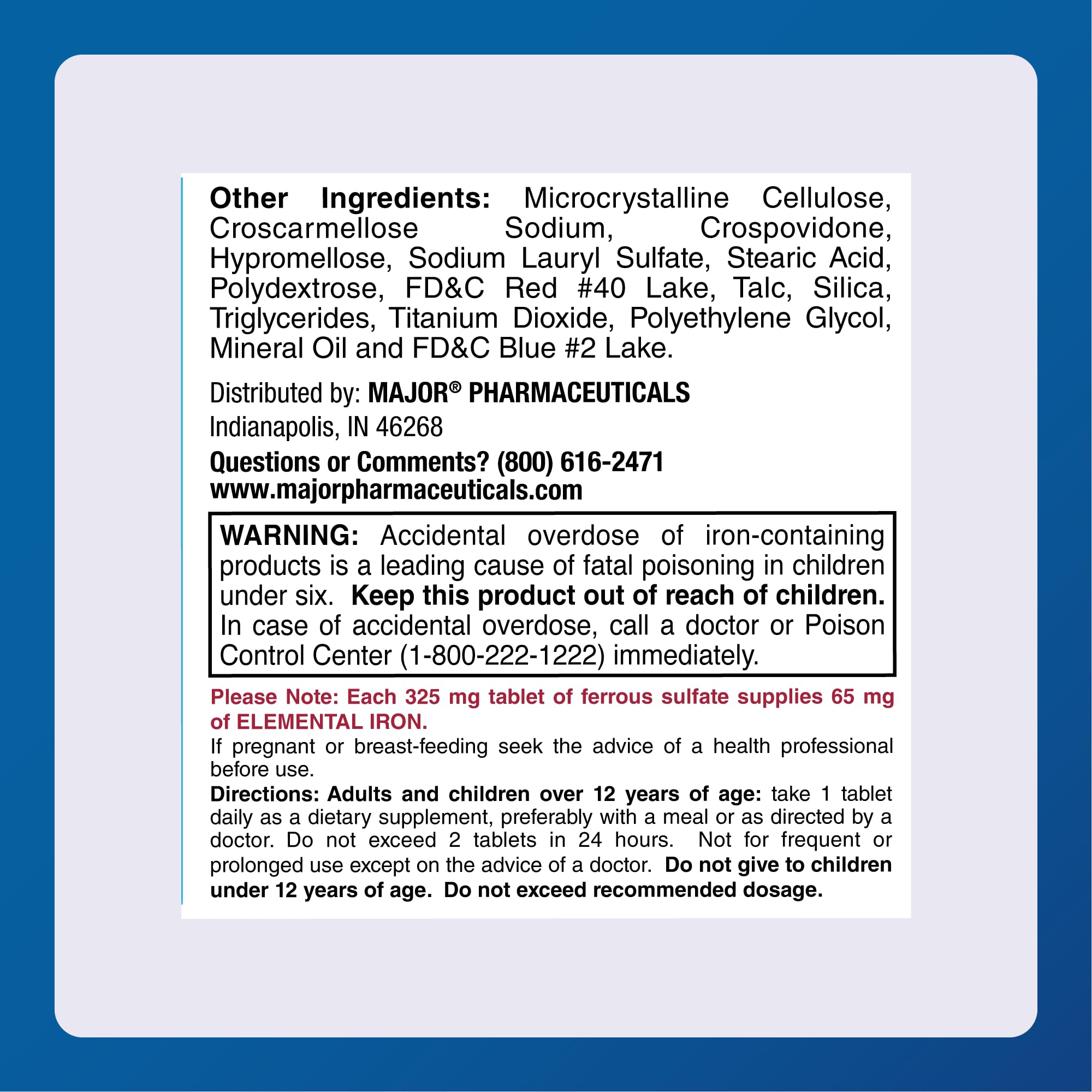 Major FeroSul tablets taken with meals for steady daily iron support.
