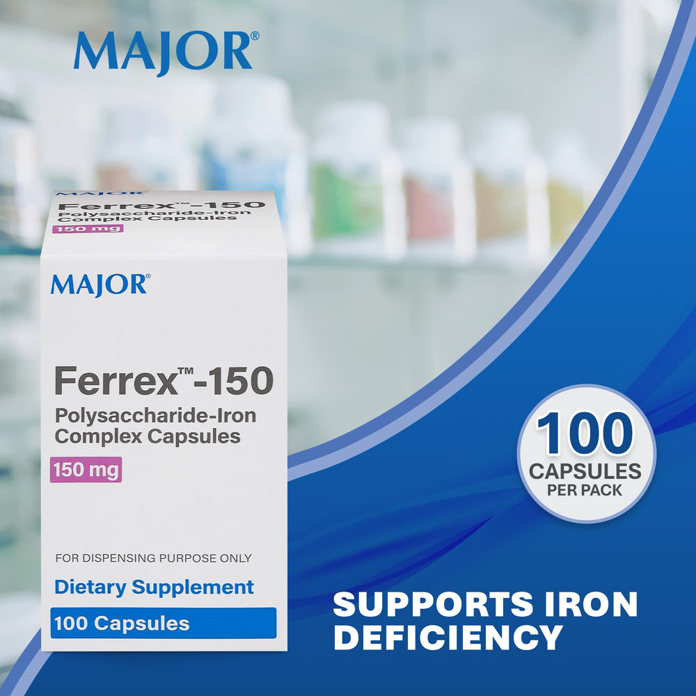 Ferrex-150 capsula en primer plano, hierro de alta biodisponibilidad para energia.