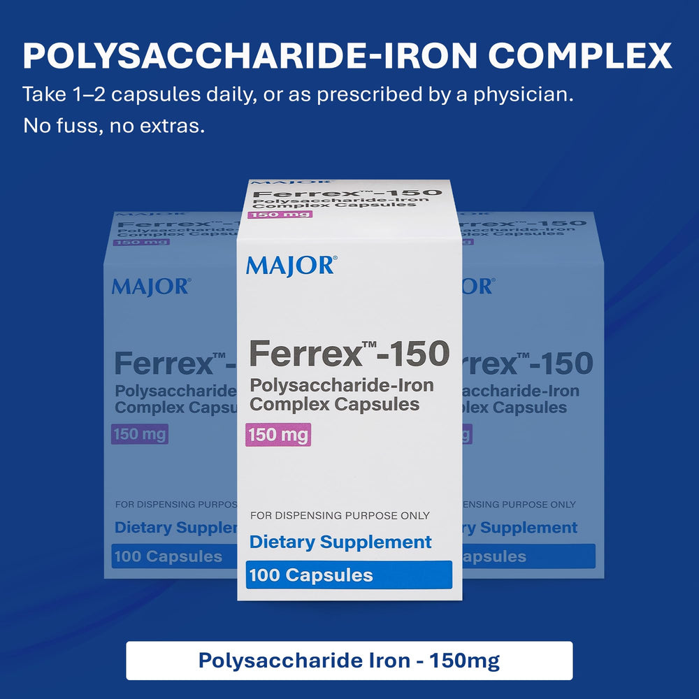 Ferrex-150 en dosis por capsula, apta para planes diarios de hierro.
