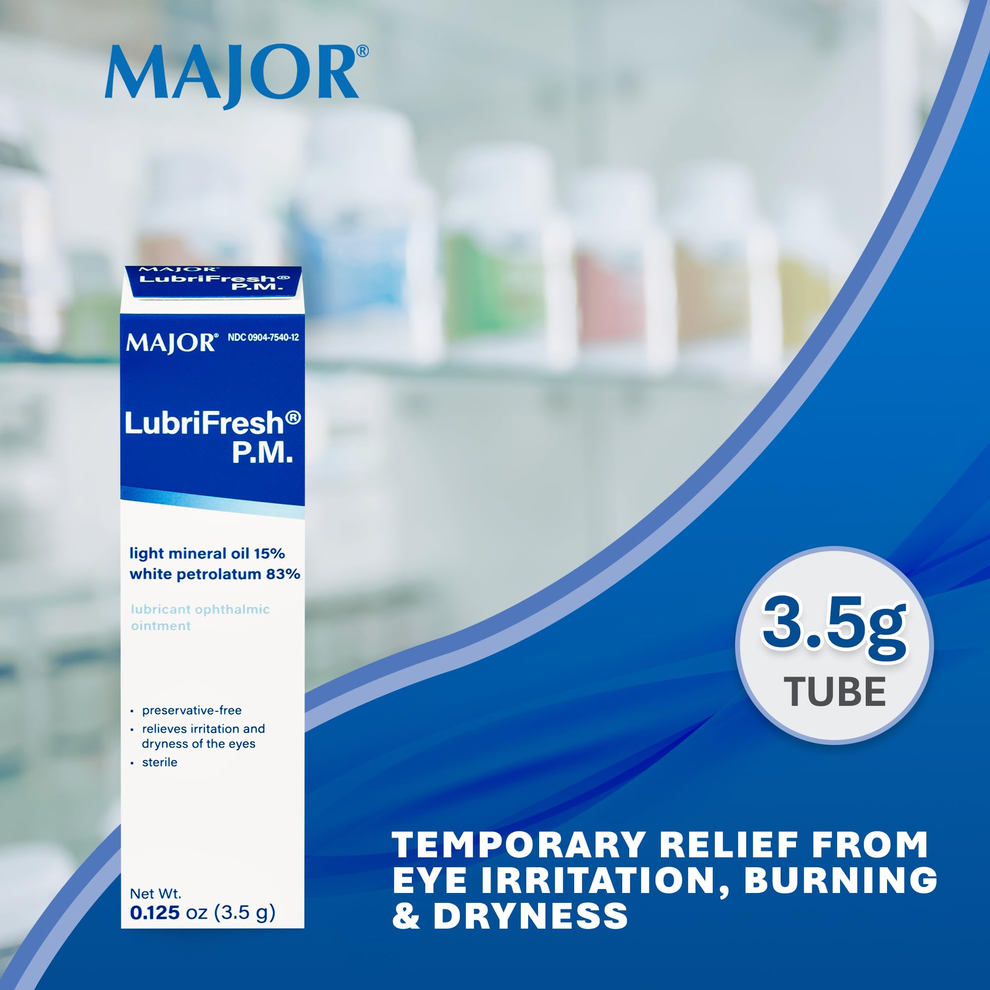 MAJOR Lubrifresh PM ointment tube close-up; preservative-free