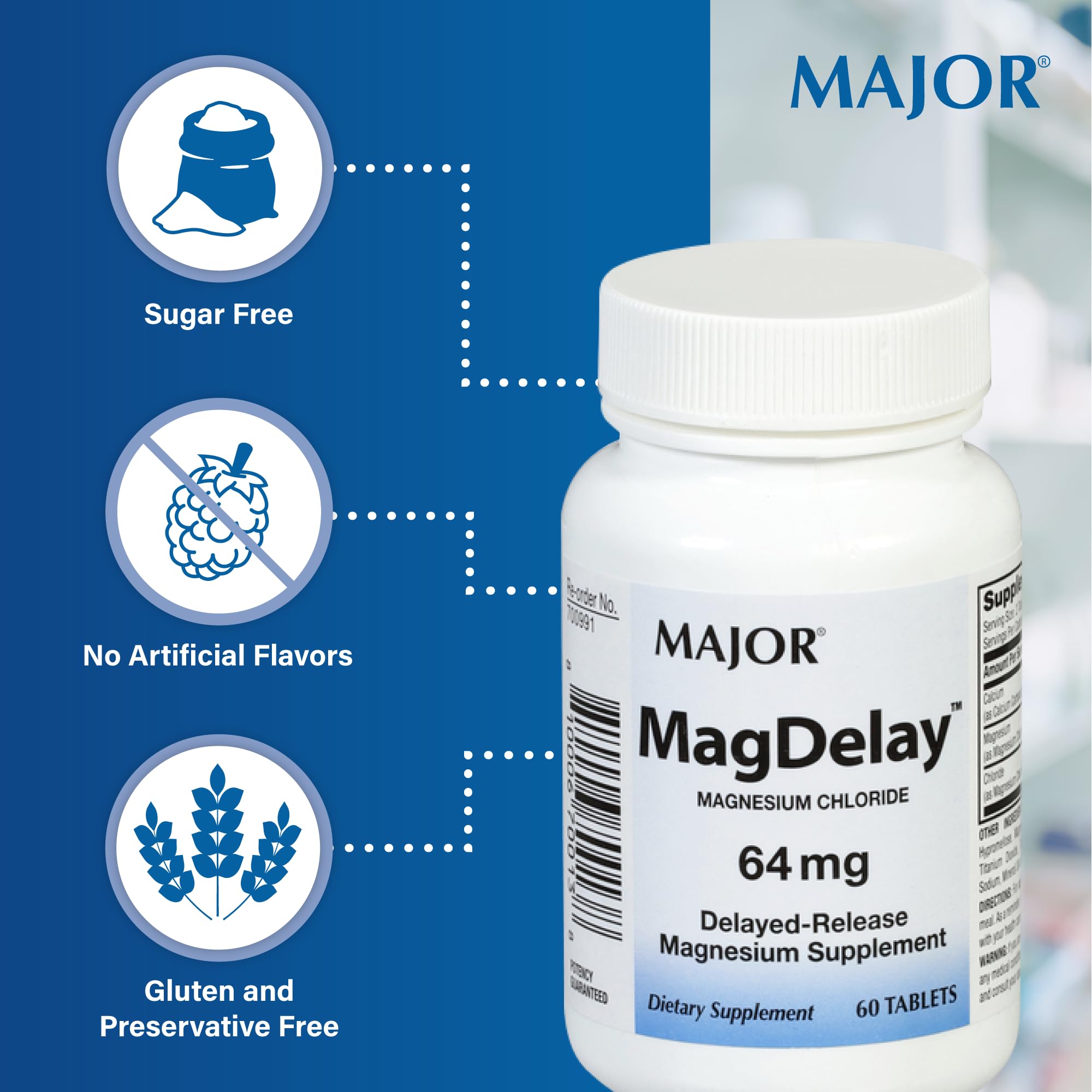 Label of Major MagDelay highlights gluten-free and allergen-friendly formulation