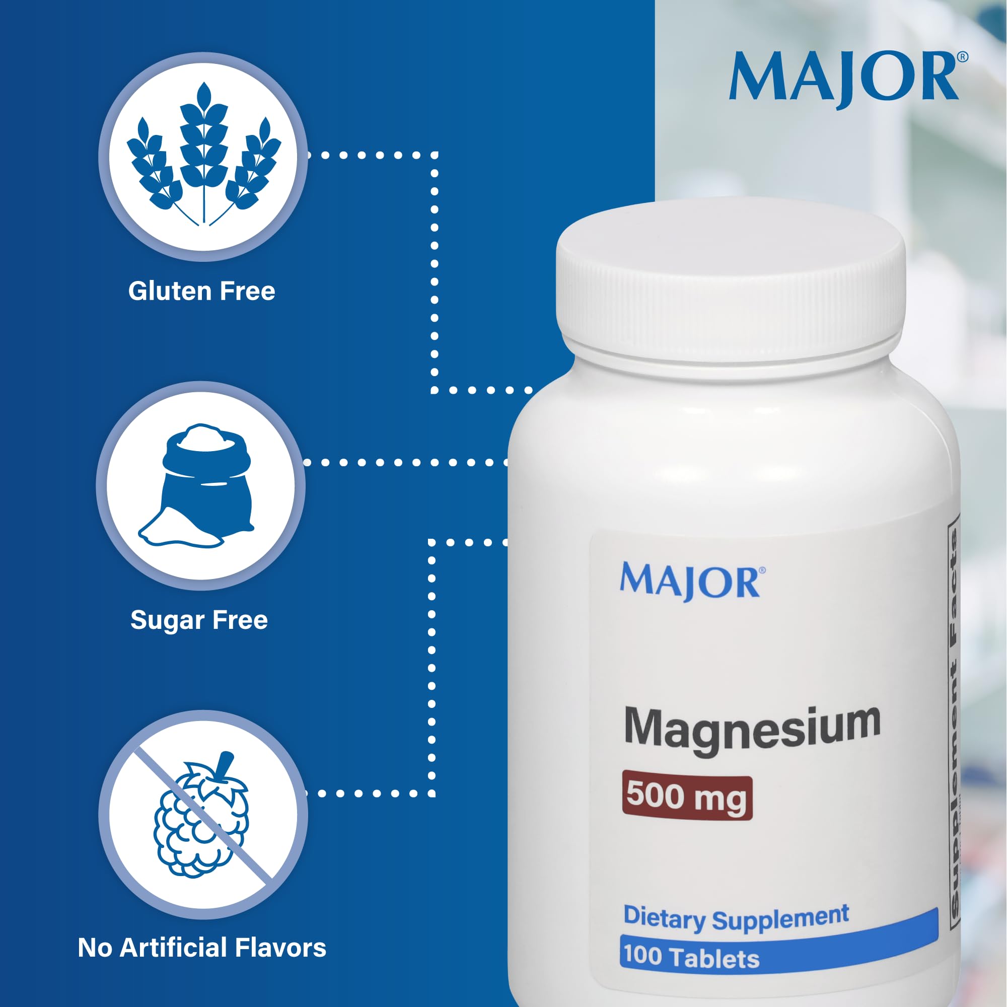 MAJOR Magnesium 500mg tablets with meal — take with food for best daily routine.