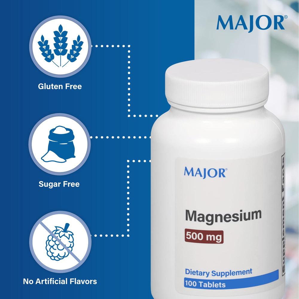MAJOR Magnesium 500mg tablets with meal — take with food for best daily routine.