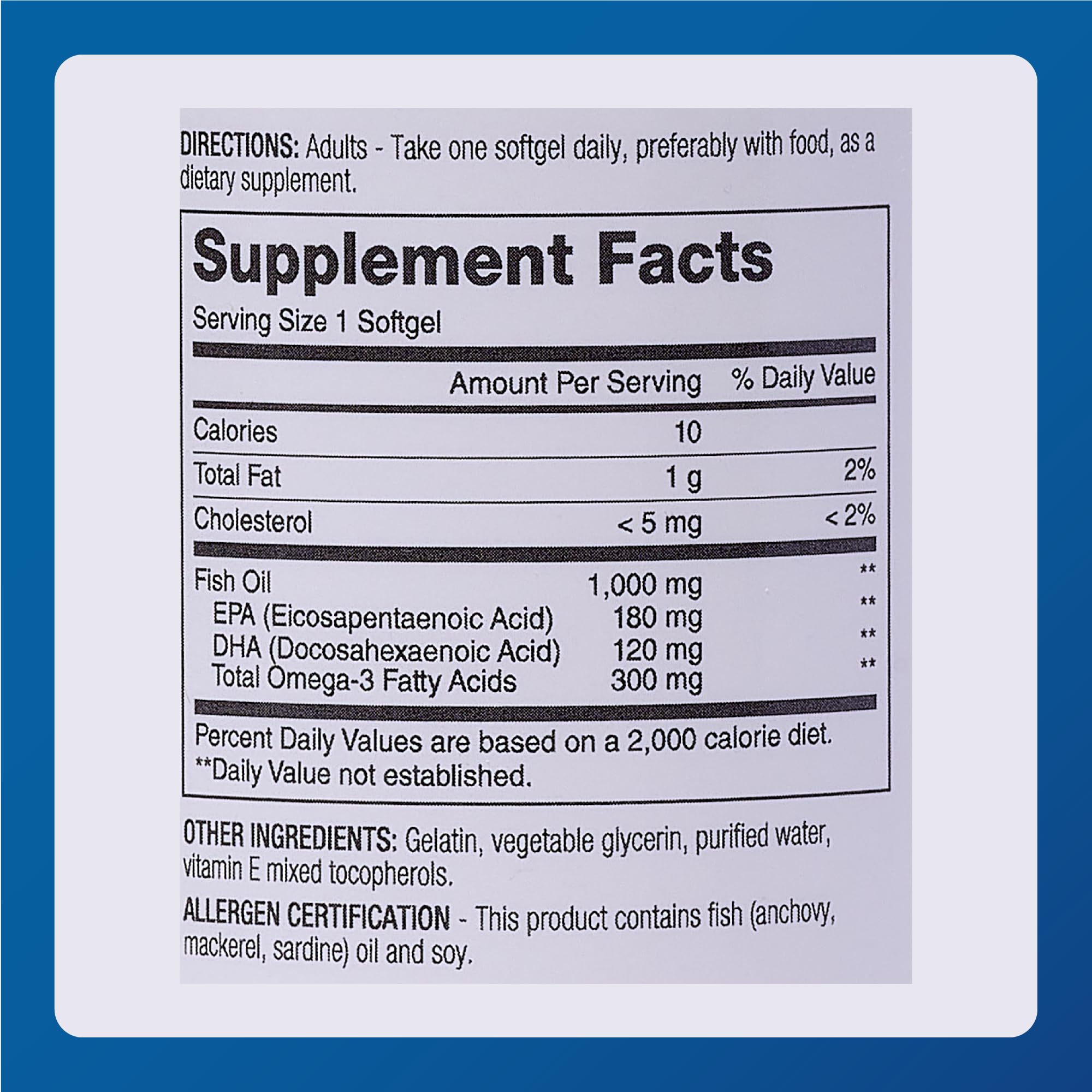 MAJOR Omega-3 label close-up with mercury purification and fish oil blend.