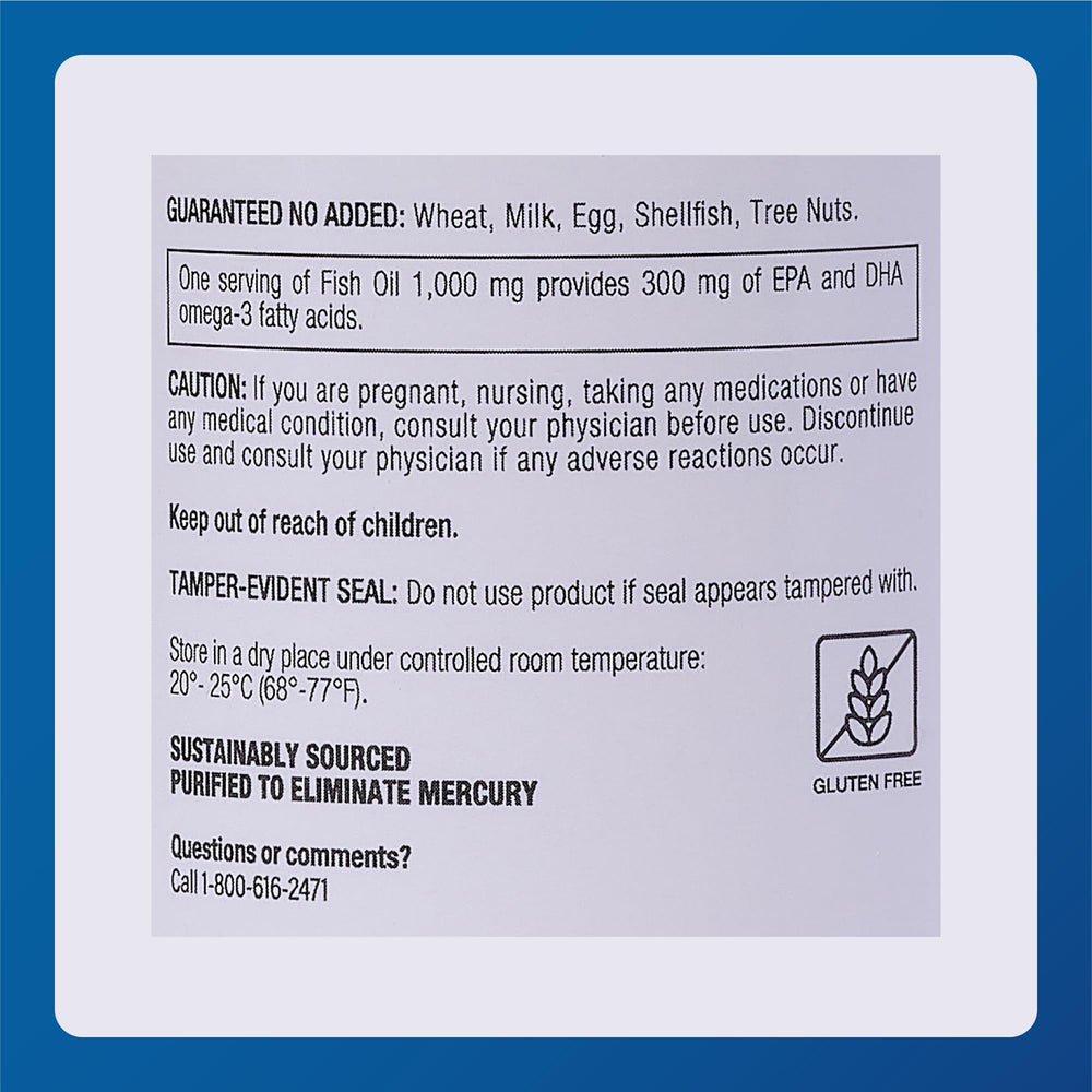 MAJOR Omega-3 packaging front emphasizing 1000 mg per softgel.
