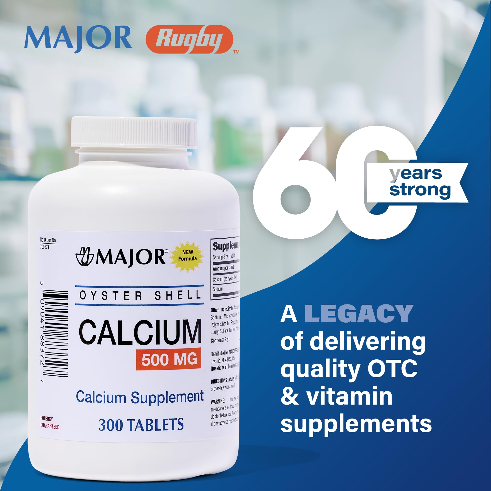 MAJOR Oyster Shell Calcium bottle seal and label signaling quality