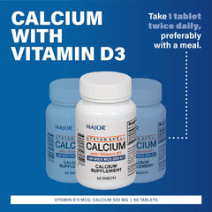 MAJOR oyster shell calcium bottle front view highlights easy-to-swallow tablets.